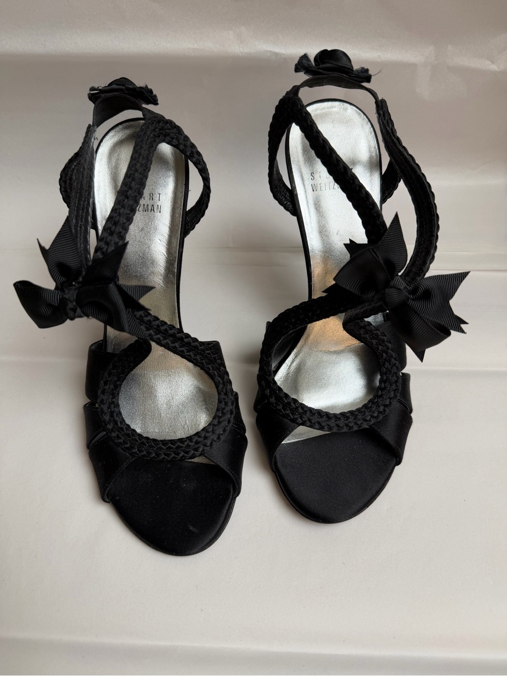 Stuart Weitzman Black Braided Strap Bow Heels